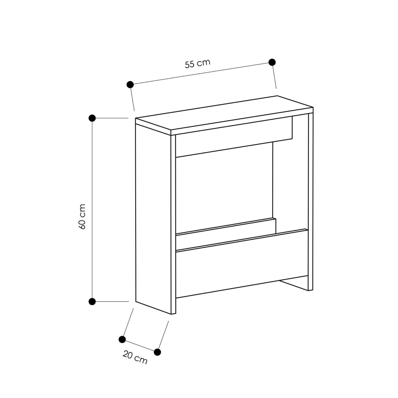 Masă laterală, Simpi White, UnicUtil, Alb, Lățime: 55 cm, Înălțime: 60 cm, Adâncime: 20 cm - view 2