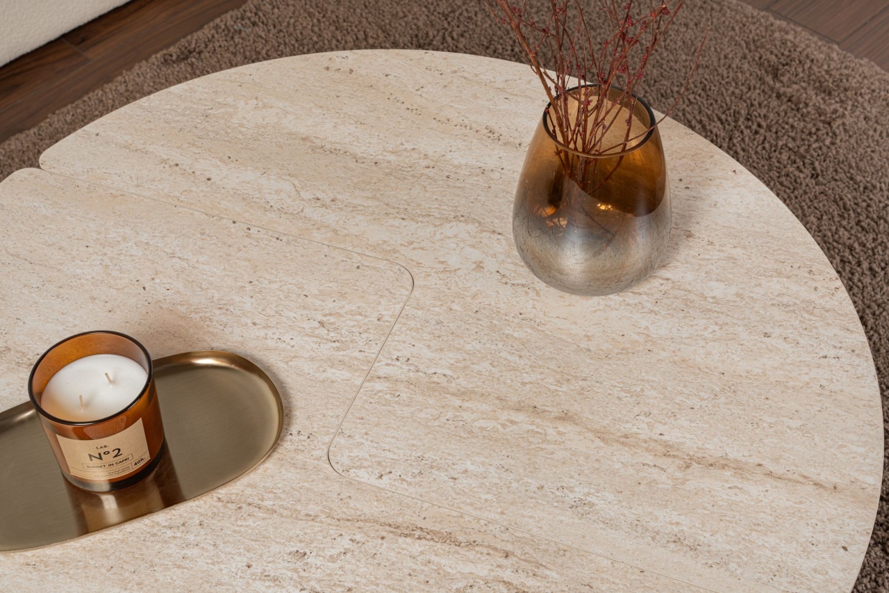 Măsuţă de cafea, Moira Travertine, UnicUtil, Travertin, Lățime: 90 cm, Înălțime: 41 cm, PAL 100% MELAMINAT - view 3