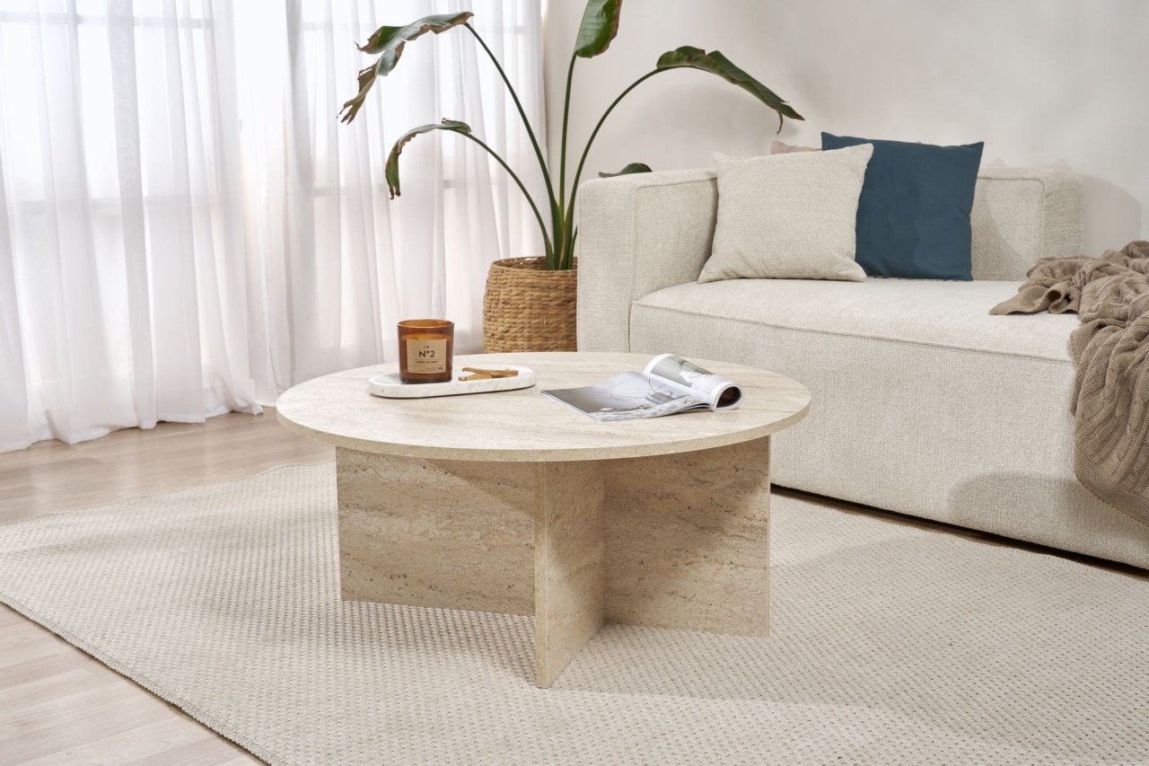 Măsuţă de cafea, Soleil Travertine, UnicUtil, Travertin, Lățime: 90 cm, Înălțime: 40 cm, Adâncime: 90 cm - view 5
