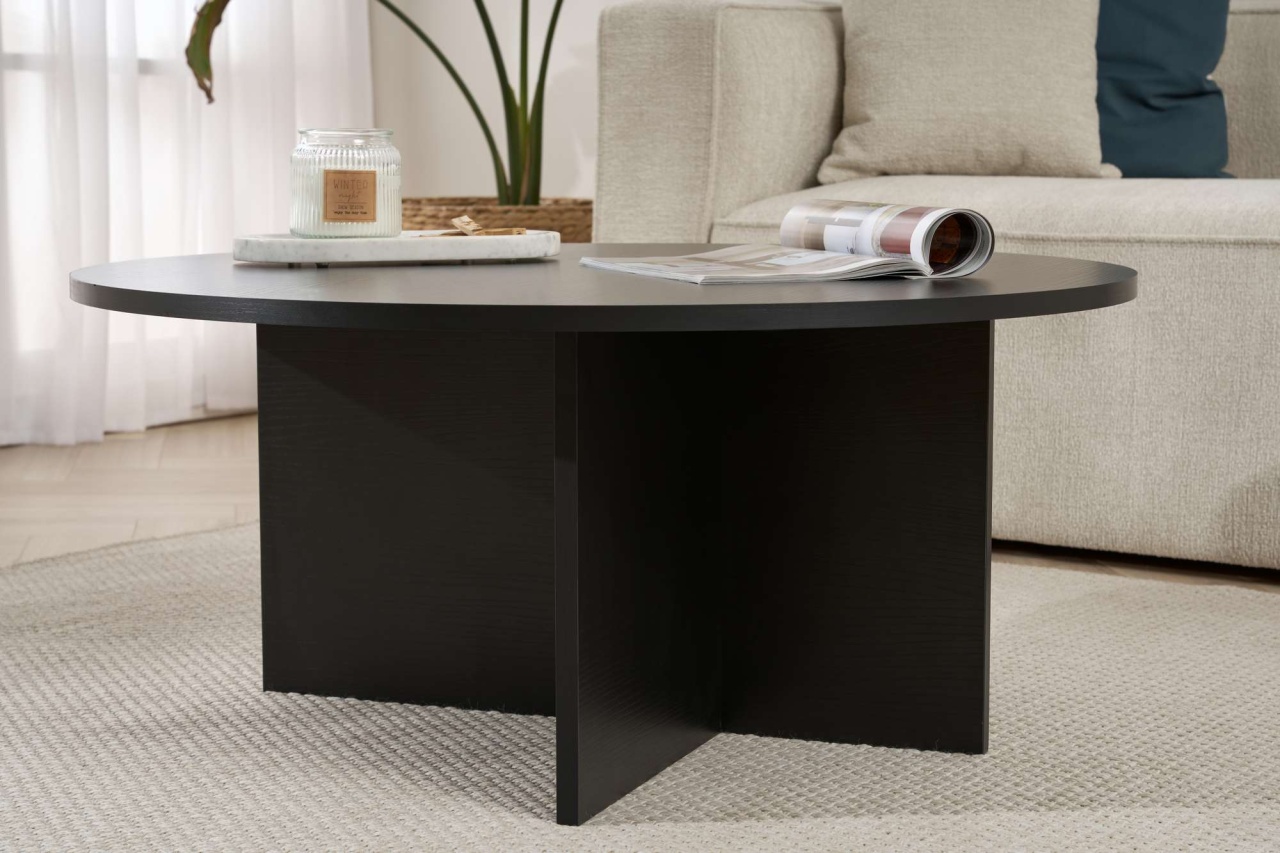 Măsuţă de cafea, Soleil Wood, UnicUtil, Negru din lemn, Lățime: 90 cm, Înălțime: 40 cm, Adâncime: 90 cm - view 4