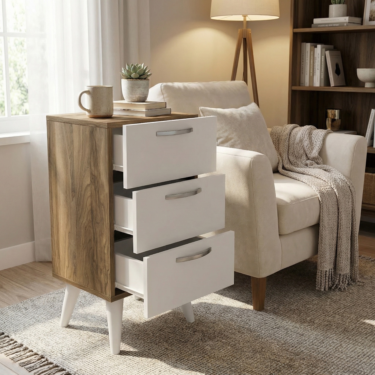 Noptiera UnicUtil cu un 3 Sertare pentru Depozitare, Alb-Maro 40 x 37 x 80 cm - imagine 4