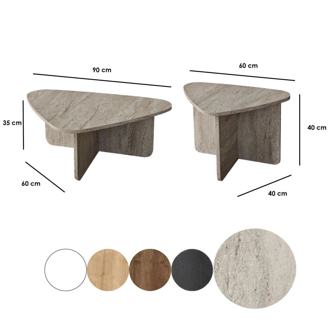 Set de măsuțe de cafea, Ballare Set, UnicUtil, Travertin, Lățime: 90 cm, Înălțime: 35 cm, Adâncime: 60 cm - view 6