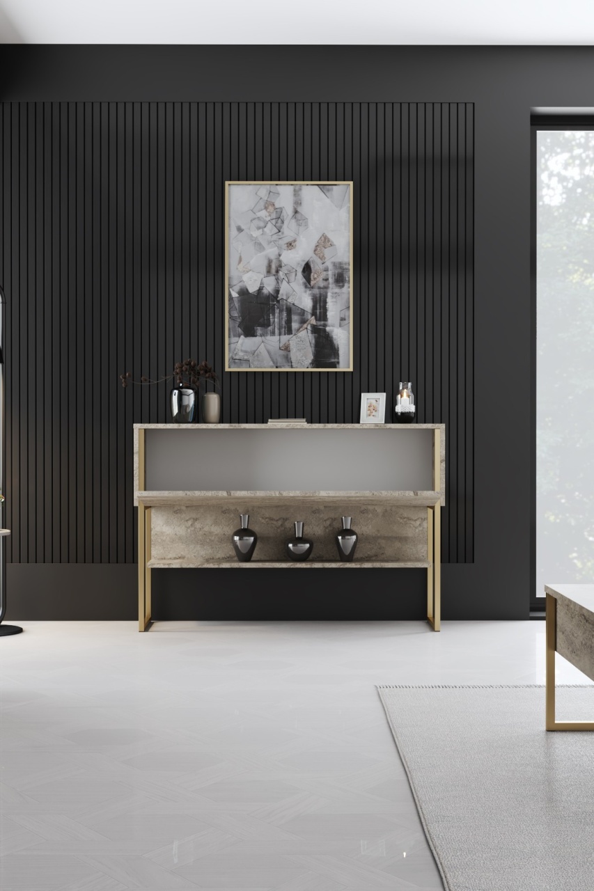 Set de mobilier pentru living, Luxe Set, UnicUtil, Travertin-Auriu, Comodă TV + Masa de cafea - view 5
