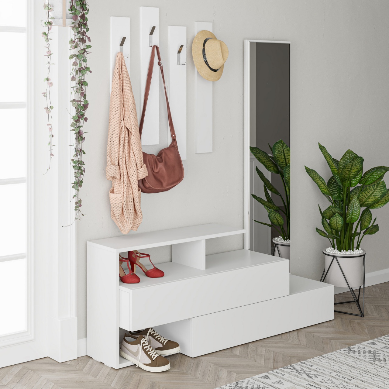 Stand de hol, Ramda White, UnicUtil, Alb, Lățime: 137 cm, Înălțime: 54,5 cm, Adâncime: 35 cm - view 5