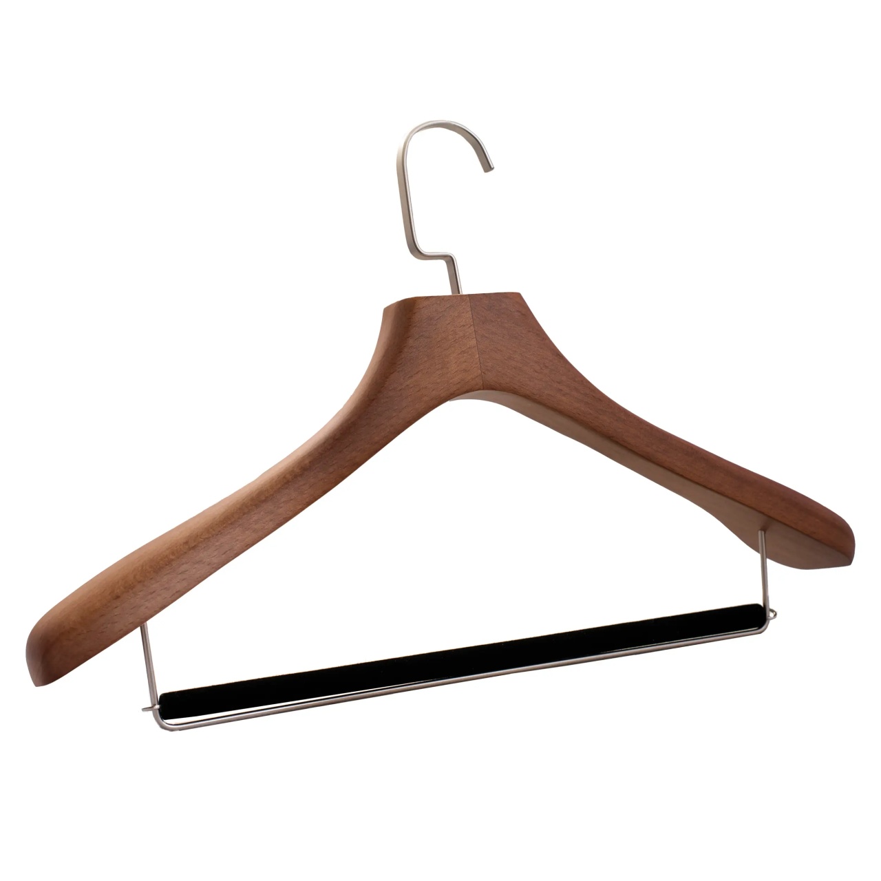 Umeraș de lux pentru costum din lemn masiv maro vintage cu umeri lați si bară pentru pantaloni, 1 bucata - imagine 10