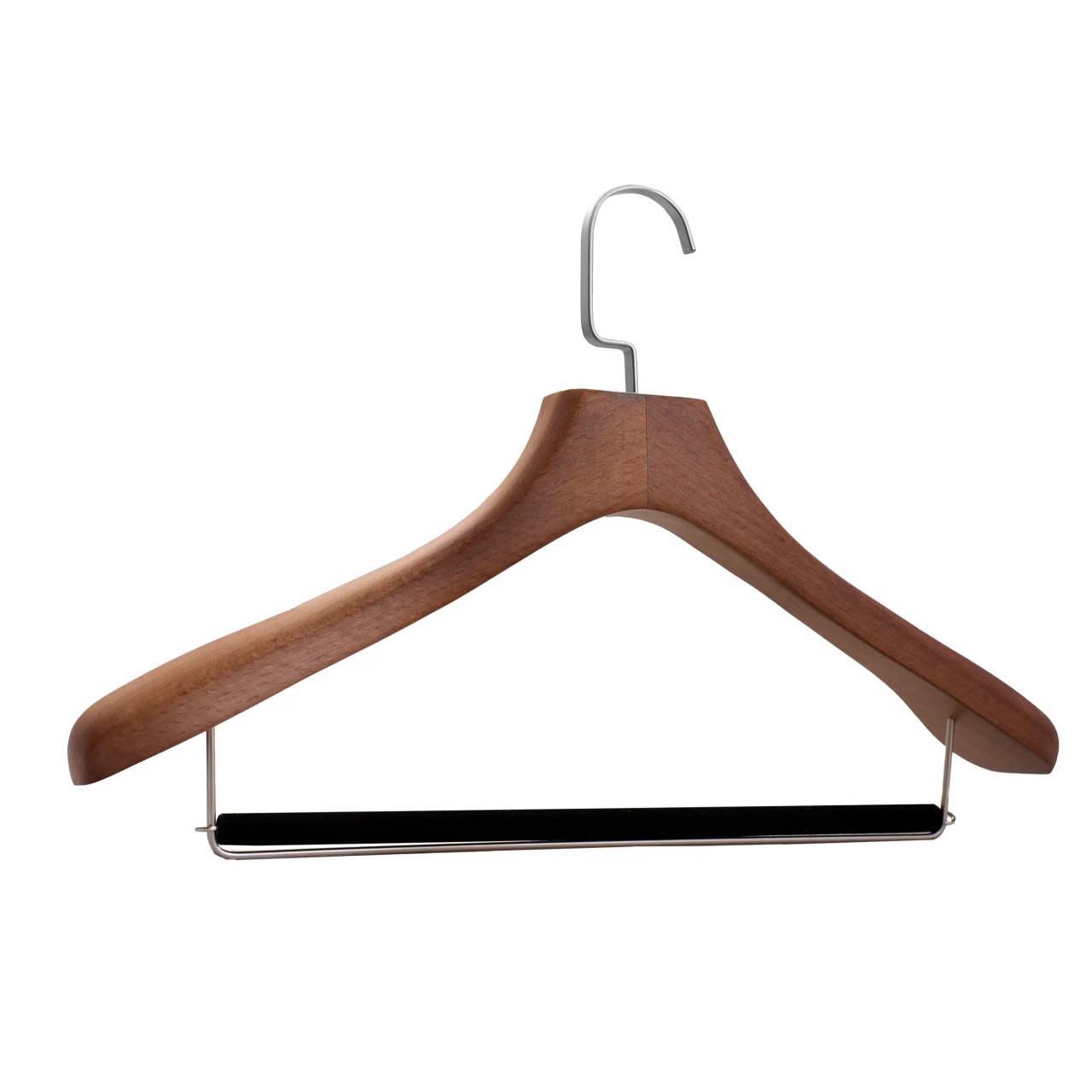 Umeraș de lux pentru costum din lemn masiv maro vintage cu umeri lați si bară pentru pantaloni, 1 bucata - imagine 15