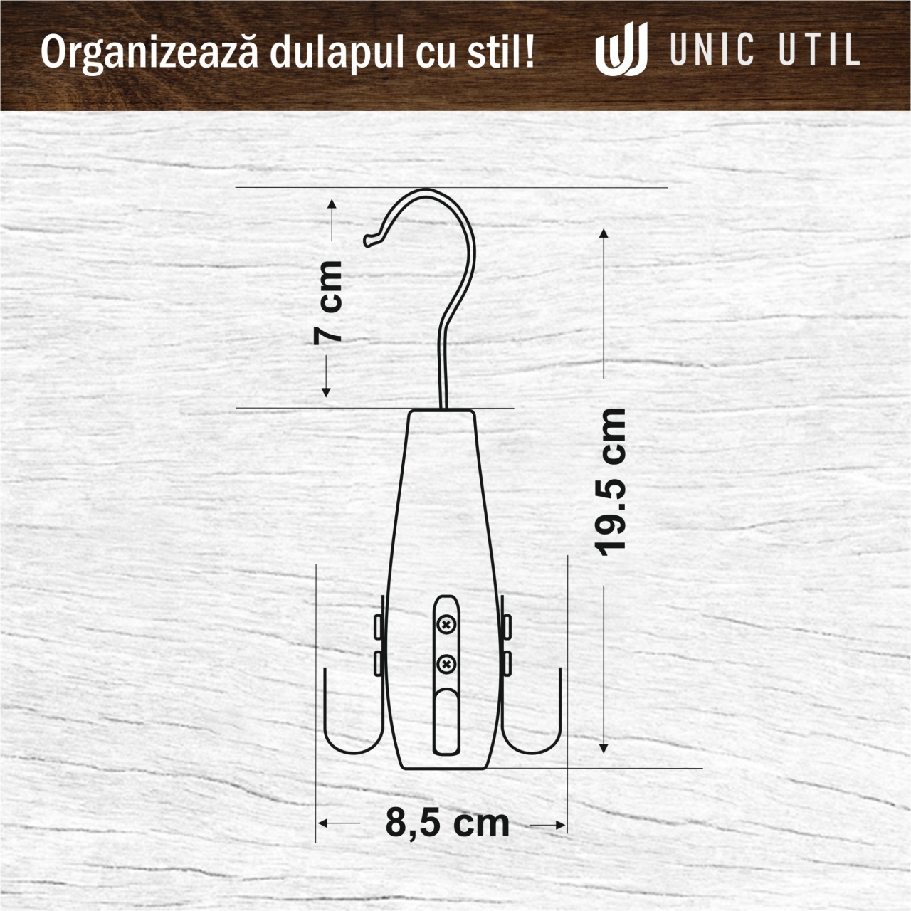 Umeraș din lemn cu 4 agățători, pentru curele, Natur, 1 bucata - imagine 6