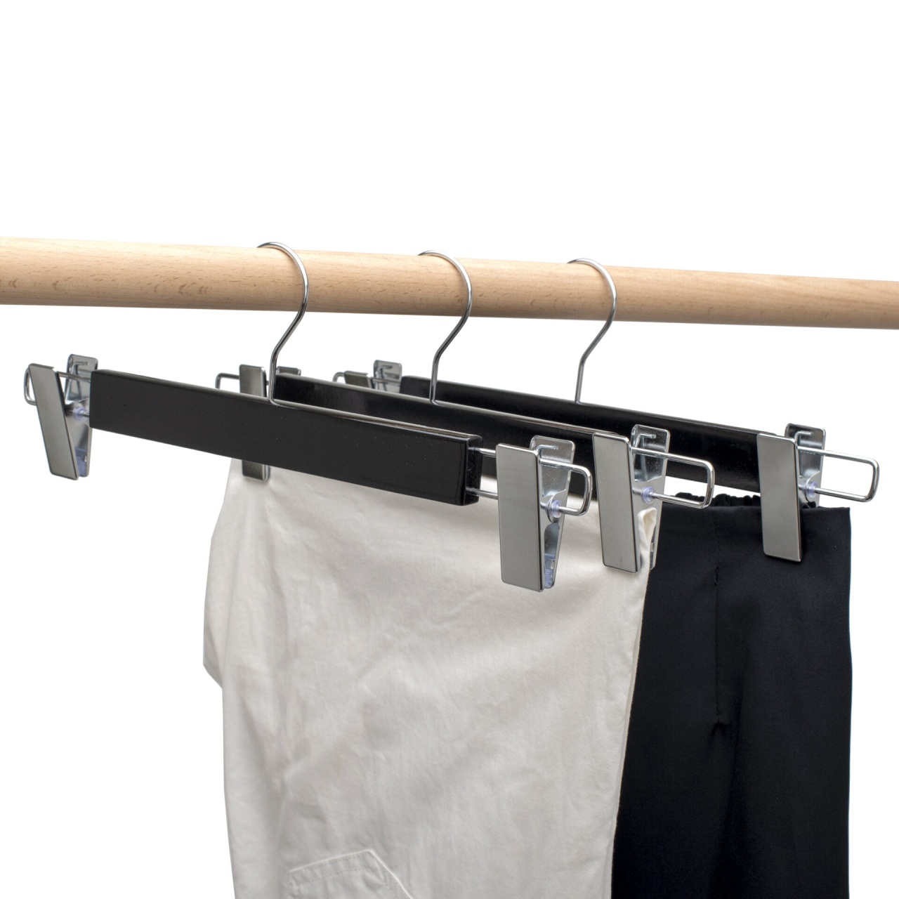 Umeraș din lemn cu clipsuri metalice, pentru pantaloni, Negru, 1 bucata - imagine 8