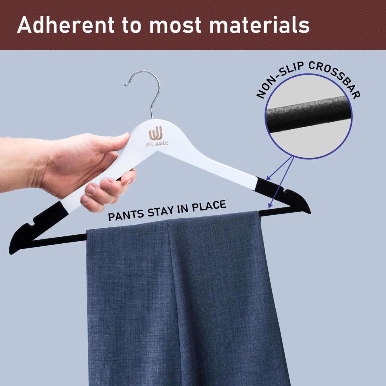 Umeraș din lemn cu margini de catifea, Alb-Negru, 1 bucata - imagine 3