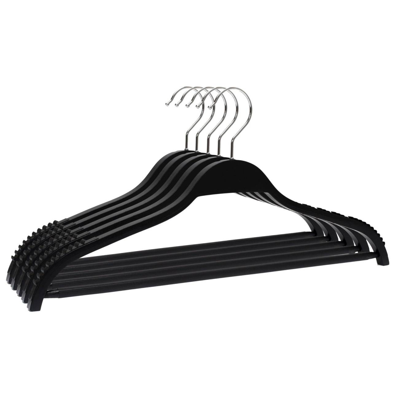 Umeraș din lemn, cu margini de cauciuc anti-alunecare, bara pentru pantaloni si design modern, Negru, 1 bucata - imagine 7