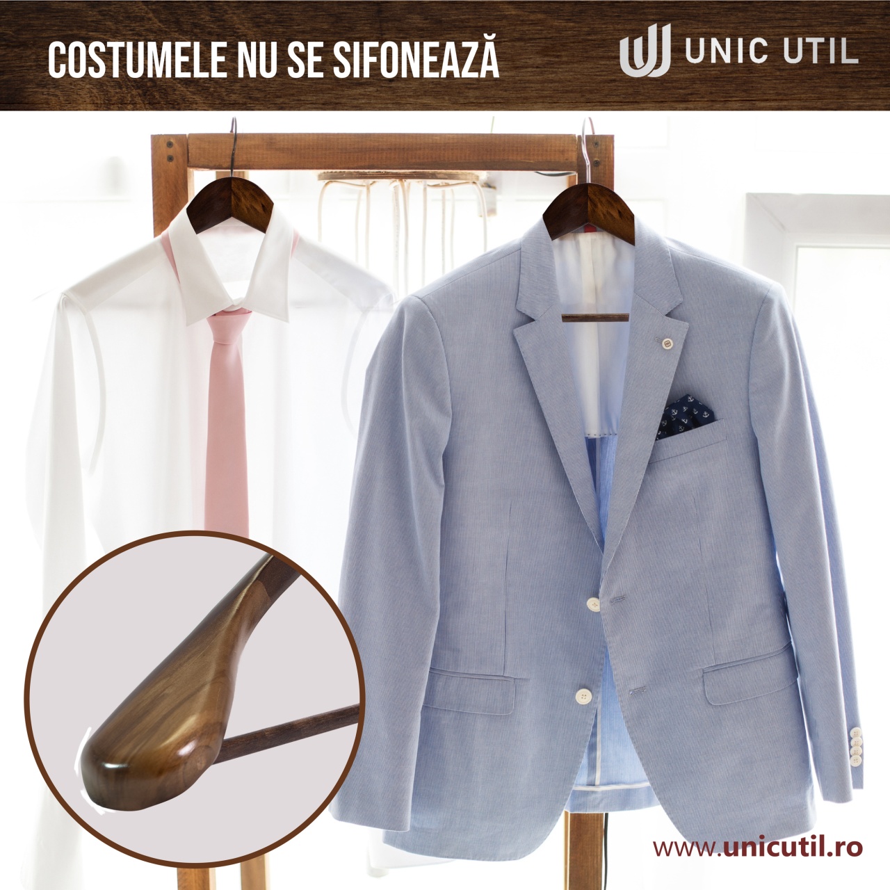 Umeraș din lemn cu umeri lați și design modern, pentru Costum/Tricouri, Vintage, 1 bucata - imagine 6