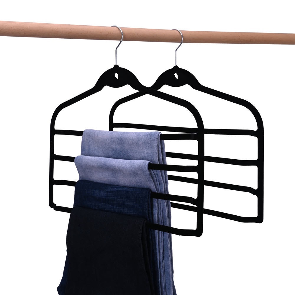 Umeraș organizator pentru pantaloni, din plastic dur acoperit cu catifea anti-alunecare, Negru, 1 bucata - imagine 6