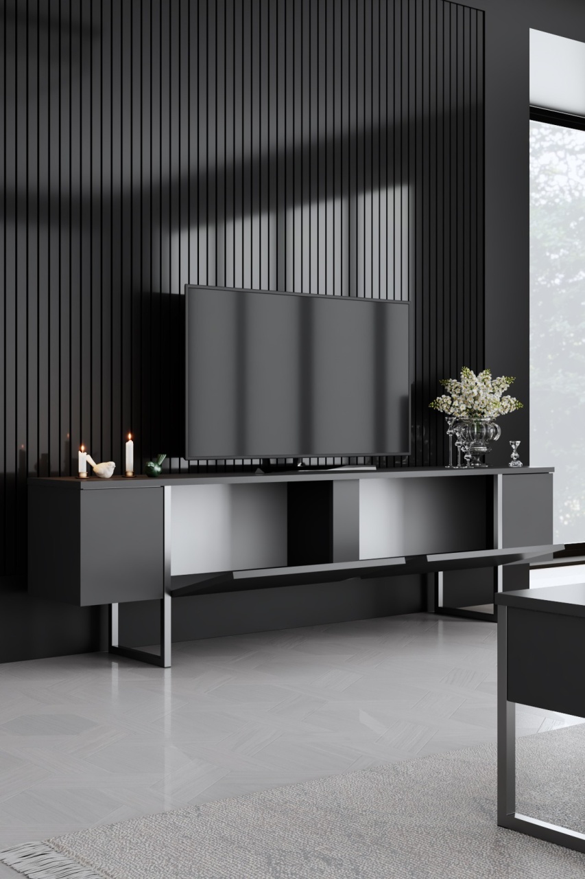 Unitate TV, Luxe Anthracite, UnicUtil, Antracit-Argint, Lățime: 180 cm, Adâncime: 30 cm, Înălțime: 50 cm - imagine 4