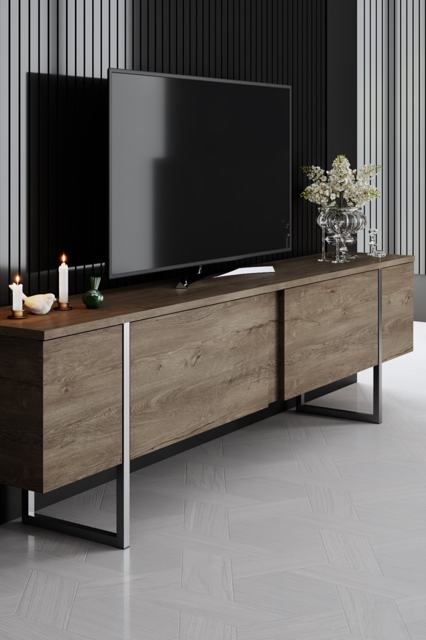 Unitate TV, Luxe Walnut, UnicUtil, Nuc-Argint, Lățime: 180 cm, Înălțime: 50 cm, Adâncime: 30 cm, 618BLY1252 - view 3