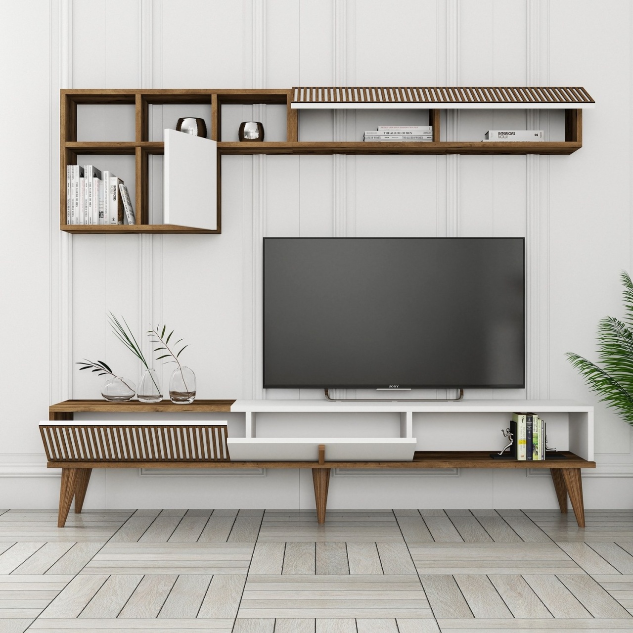 Unitate TV, Milan Tv, UnicUtil, Nuc-Alb, Lățime: 180 cm, Înălțime: 40 cm, Adâncime: 35 cm - view 2