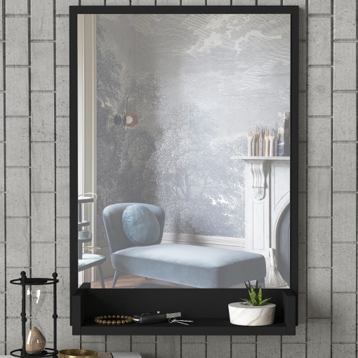 Oglinda de Perete, Shelf Style, UnicUtil, 45 x 12 x 75 cm, Negru, UUOGL01