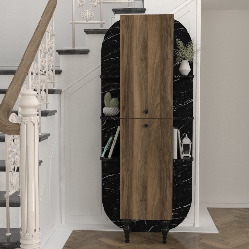 Bibliotecă, Walnut Noir, UnicUtil, 40 x 31.4 x 179 cm, Negru - Maro, UUBIB29