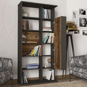 Biblioteca, Rustic Charm, UnicUtil, 90 x 35 x 183.6 cm, Maro - Antracit, UUBIB34 - Img 3