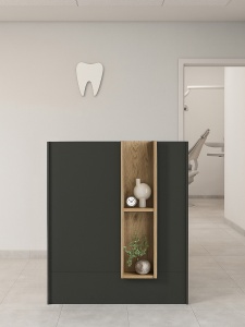 Birou recepție Bonveno din pal melaminat antracit, design minimalist și elegant pentru spații de birou, 90 x 43.2 x 110.3 cm - Img 4