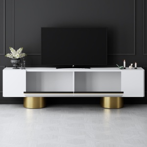 Comoda TV, Bohem White, UnicUtil, Alb-Auriu, Lățime: 180 cm, Înălțime: 50 cm, Adâncime: 30 cm - Img 3