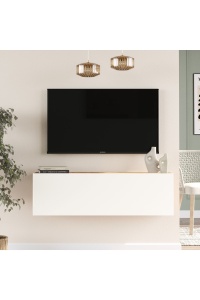 Comodă TV cu uși, 100x31.6x29.6 cm, Pin-Alb, PAL melaminat, UnicUtil - Img 2