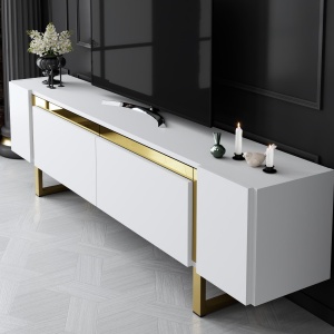 Comoda TV, Yildiz White, UnicUtil, Alb-Auriu, Lățime: 180 cm, Înălțime: 50 cm, Adâncime: 30 cm - Img 4