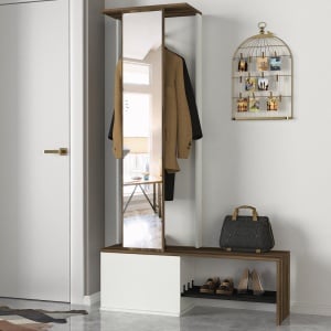 Cuier Multifunctional cu Oglinda si Pantofar, Smart Refine, UnicUtil, 120 x 34.8 x 199.3 cm, Alb-Maro, UUORG45 - Img 2