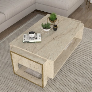 Masa De Cafea, Stone Craft, UnicUtil, 106.4 x 60 x 40.4 cm, Crem, UUMC25 - Img 1