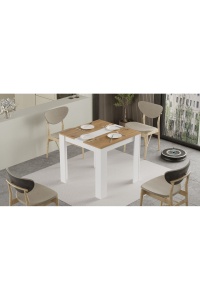 Masă de dining pătrată, 80x80x74 cm, Rattan-Alb, PAL melaminat, UnicUtil - Img 3
