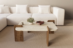 Măsuţă de cafea, Afrolli Travertine, UnicUtil, Travertin-Nuc, Lățime: 90 cm, Înălțime: 35 cm, Adâncime: 90 cm - Img 4