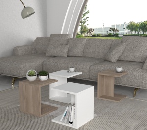 Masuta de Cafea Multifunctionala, UnicUtil, 59 x 31 x 59 cm, Alb si Maro - Img 3