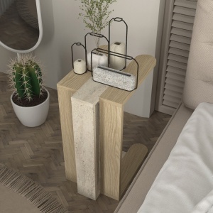 Măsuță laterală Maysa din pal melaminat finisaj travertin, compactă și practică pentru decor modern, 45 x 30 x 58.6 cm - Img 5