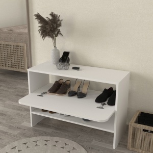 Pantofar Clementine din pal melaminat alb, design modern pentru depozitarea încălțămintei, 90 x 35 x 61.9 cm - Img 7