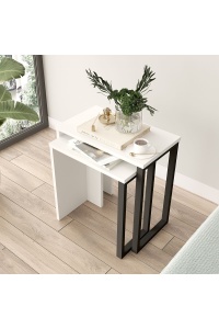 Set 2 măsuțe zigon cu picioare metalice, 51x29.5x52.8 și 44.5x24.5x47.8 cm, Rattan, UnicUtil