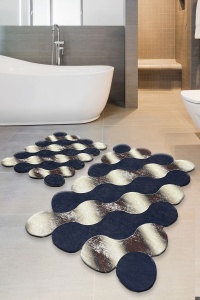 Set covorase baie 2 piese, Chic Finish, UnicUtil, Auriu, Albastru Inchis - Img 1