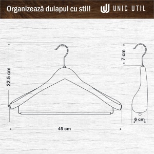 Umeraș de lux pentru costum din lemn masiv maro vintage cu umeri lați si bară pentru pantaloni, 1 bucata - Img 2