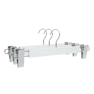 Umeraș din Lemn cu clipsuri metalice, pentru pantaloni/fuste, Alb, 1 bucata