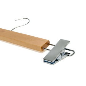 Umeraș din Lemn cu clipsuri metalice, pentru pantaloni/fuste, Natur, 1 bucata - Img 4