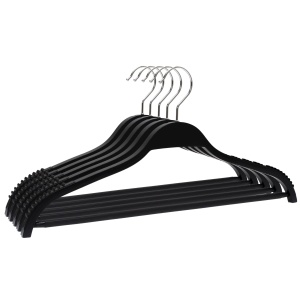 Umeraș din lemn, cu margini de cauciuc anti-alunecare, bara pentru pantaloni si design modern, Negru, 1 bucata