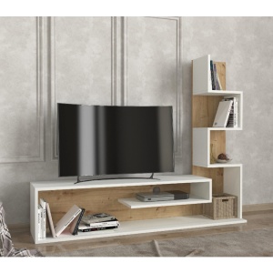 Biblioteca/Living UnicUtil cu rafturi pe 4 niveluri 149,5x120,8x29,5 cm, Alb - Img 3