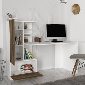 Birou, Edge Design, UnicUtil, 149.5 x 60 x 120 cm, Alb și Maro - Img 5
