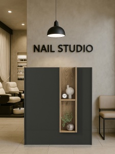 Birou recepție Bonveno din pal melaminat antracit, design minimalist și elegant pentru spații de birou, 90 x 43.2 x 110.3 cm