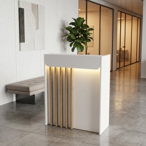 Birou recepție Karibu din pal melaminat, culoare Alb cu iluminare LED, modern și sofisticat, 90 x 40 x 110.3 cm - Img 2