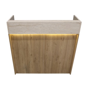 Birou recepție Wilko din pal melaminat travertin cu iluminare LED, eleganță și funcționalitate pentru spații business, 113.6 x 42 x 110.3 cm - Img 9