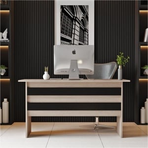 Birou spațios, 140x60x73.8 cm, Stejar-Negru, PAL melaminat, UnicUtil - Img 3