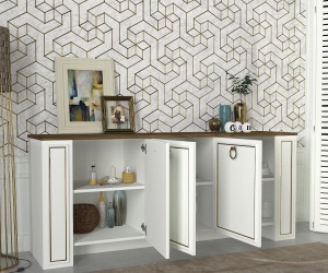 Comoda televizor, Royal Charm, UnicUtil, 180 x 45 x 76 cm, Alb-Auriu, UUCOM05 - Img 3