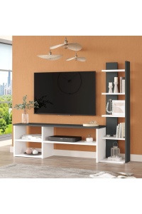 Comodă TV cu bibliotecă, 146.9x29.5x120 cm, Alb-Antracit, PAL melaminat, UnicUtil