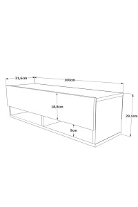 Comodă TV cu uși și raft, 100x31.6x29.6 cm, Pin-Alb, PAL melaminat, UnicUtil - Img 5