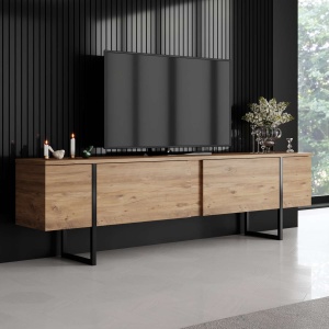 Comoda TV, Luxe Atlantic, UnicUtil, Pin Atlantic-Negru, Lățime: 180 cm, Înălțime: 50 cm, Adâncime: 30 cm