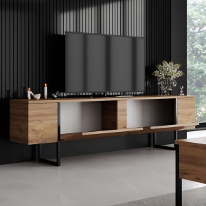 Comoda TV, Luxe Atlantic, UnicUtil, Pin Atlantic-Negru, Lățime: 180 cm, Înălțime: 50 cm, Adâncime: 30 cm - Img 2
